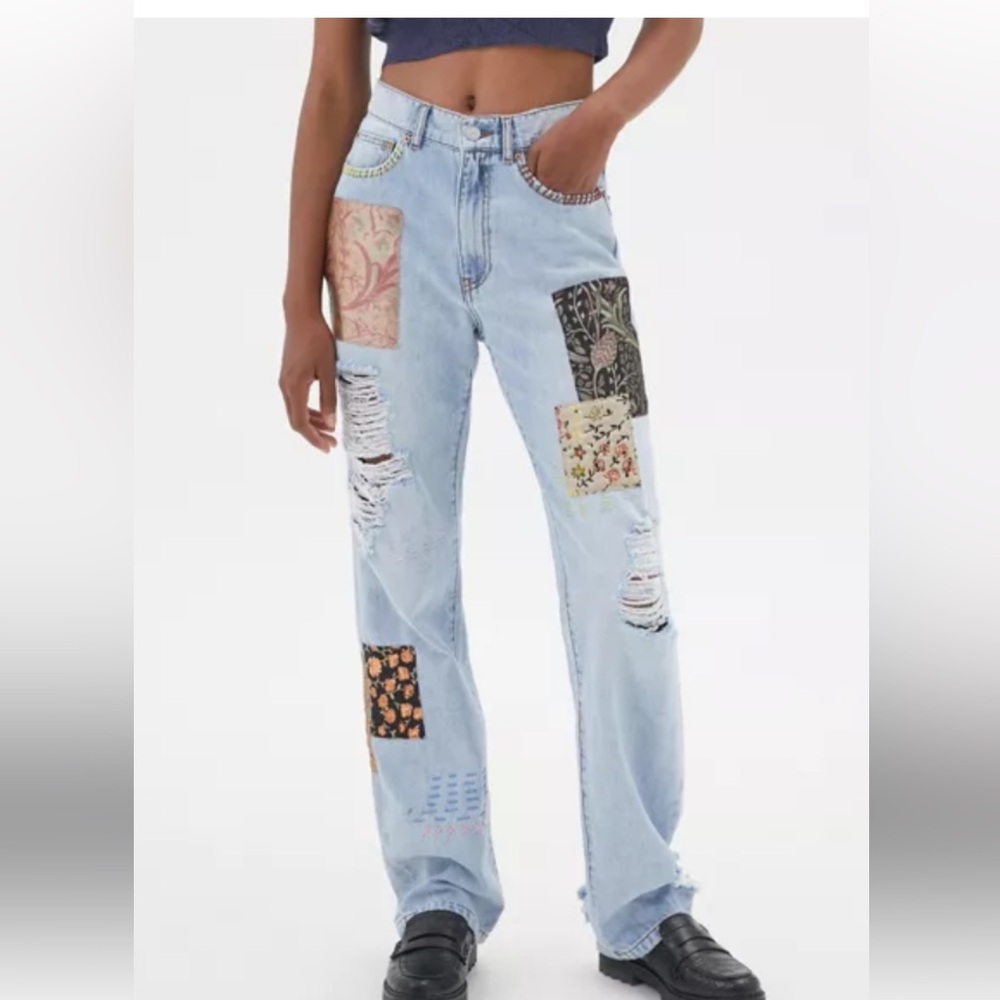 BDG Urban Outfitters High Waisted Cowboy Jeans Printed Patchwork Size 27